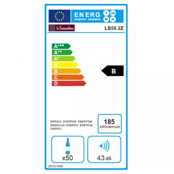 Cave à vin de Mise à température La Sommelière LS51.2Z, 50 Bouteilles –  Deux Zones de températures