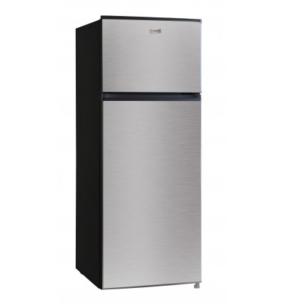 Réfrigérateur 204L net, double porte. Classe A++ compartiment congélateur, 3 clayettes verre, portes coloris inox