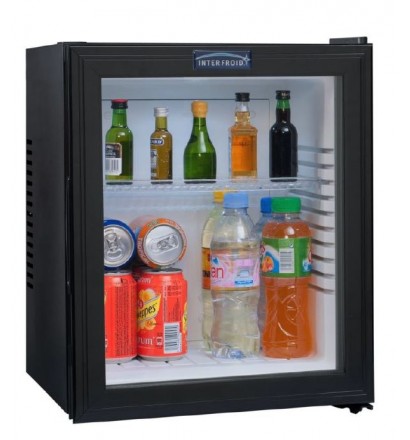 Minibar porte vitrée 28 litres, refroidissement par technologie hybride, éclairage intérieur par LED, 1 clayette, classe A