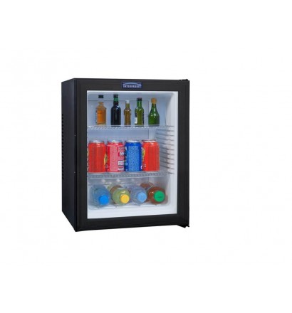 Minibar porte vitrée 40 litres, refroidissement par technologie hybride, éclairage intérieur par LED, 2 clayettes, classe A+