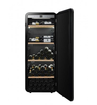 CAVE A VIN AVEC 4 ETAGERES EN BOIS, PORTE PLEINE, 147 BOUTEILLES