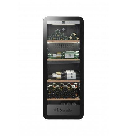 CAVE A VIN AVEC 4 ETAGERES EN BOIS, DOUBLE ZONE, 143 BOUTEILLES